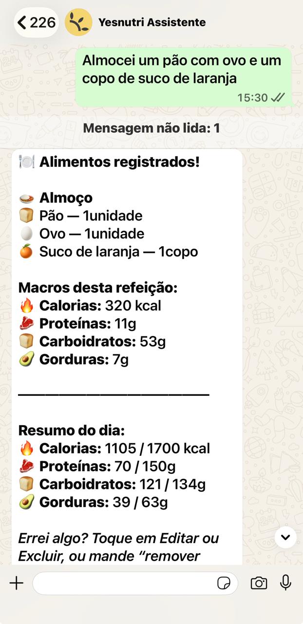 Integração da Yesnutri com o WhatsApp